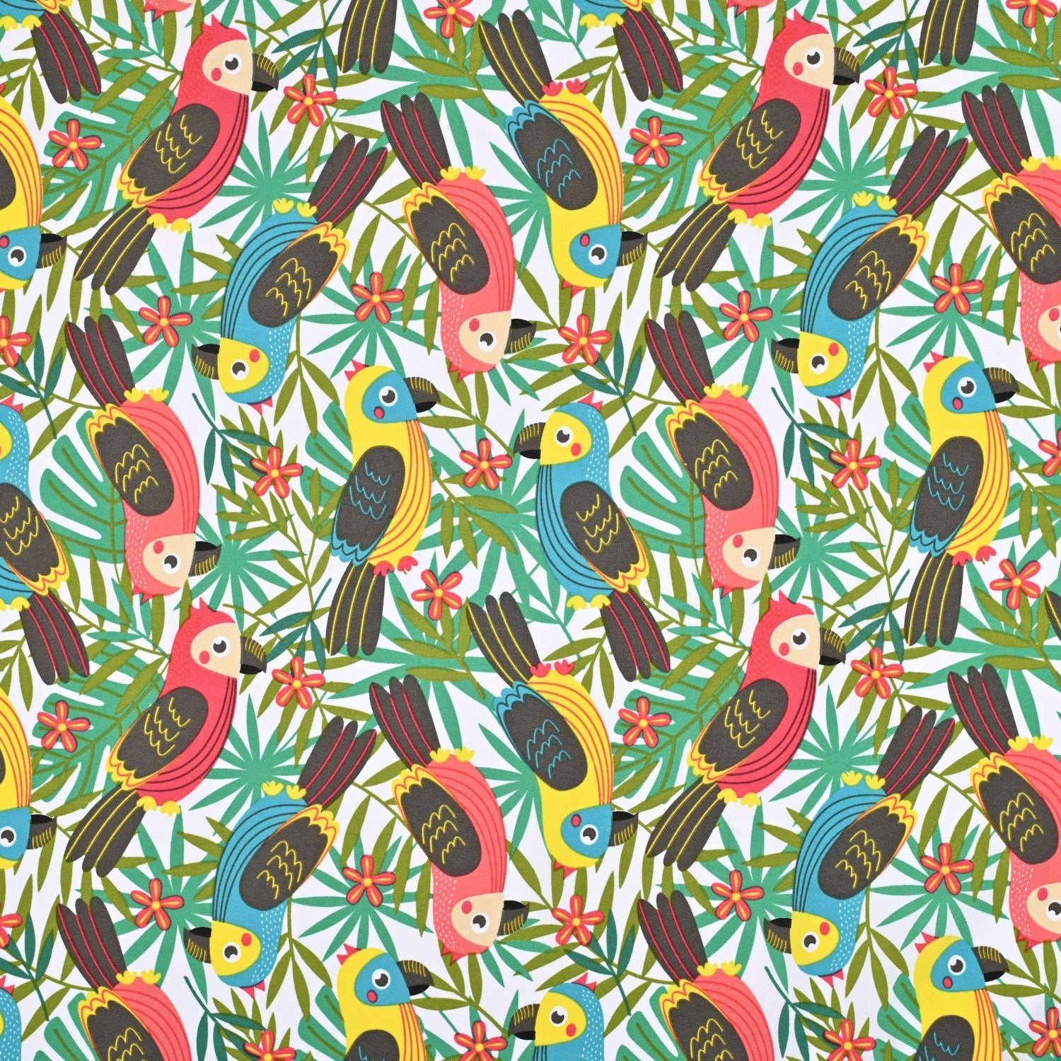 Printed Mini Matt Parrot Party Aqua - Ragland Fabrics