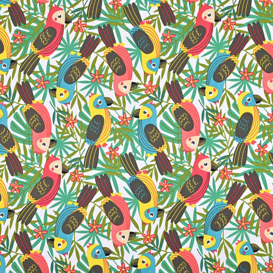 Printed Mini Matt Parrot Party Aqua - Ragland Fabrics