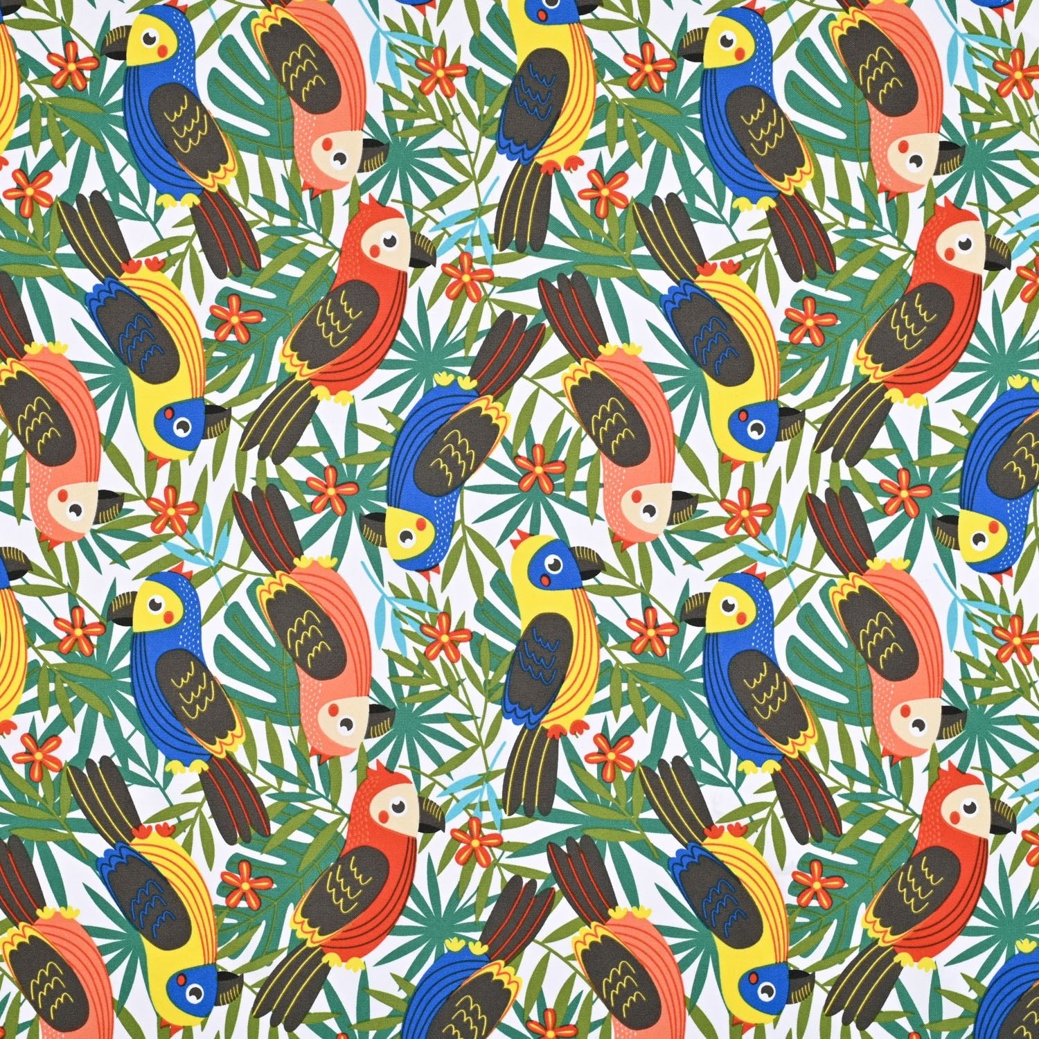 Printed Mini Matt Parrot Party Cobalt - Ragland Fabrics