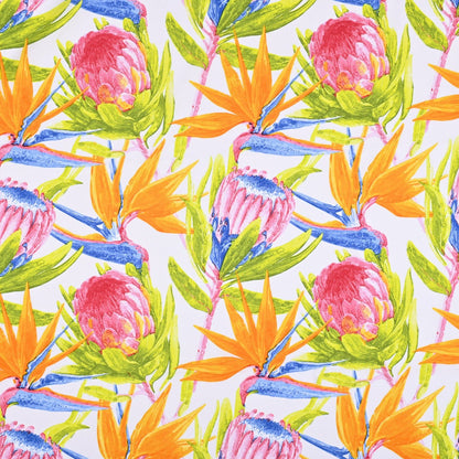 Printed Mini Matt Protea & Strelitzia White - Ragland Fabrics