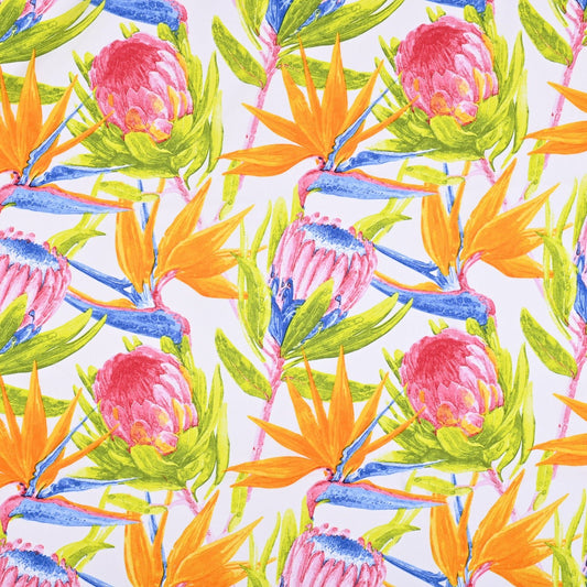 Printed Mini Matt Protea & Strelitzia White - Ragland Fabrics