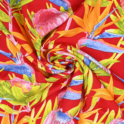 Printed Mini Matt Protea & Strelitzia Red - Ragland Fabrics