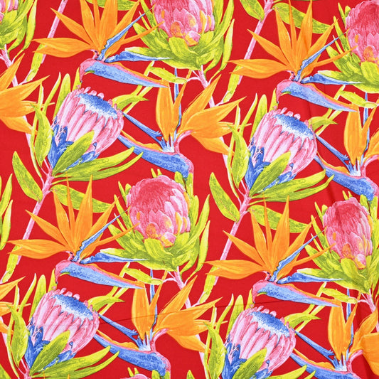 Printed Mini Matt Protea & Strelitzia Red - Ragland Fabrics