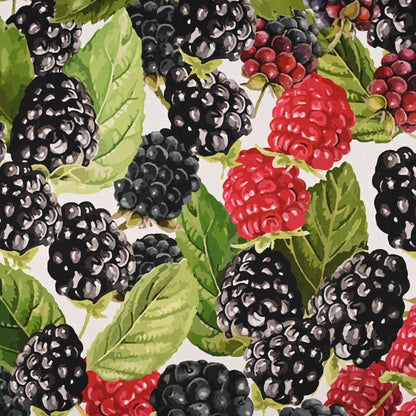 Printed Cotton Linens 140cm Berries white - Discontinued - Ragland Fabrics